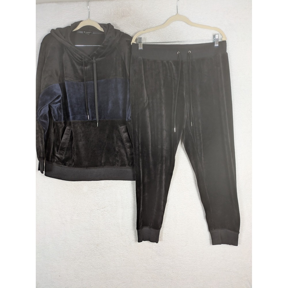 Champion Elite Tracksuit Women's L Black Blue Colorblock Velour Hoodie Joggers